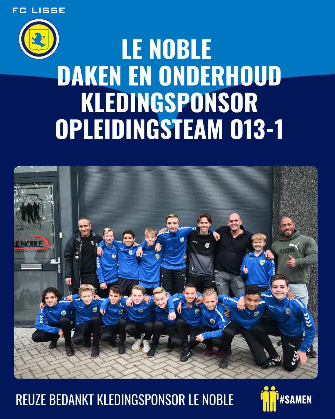 Le Noble Daken en Onderhoud kledingsponsor van opleidingsteam O13-1