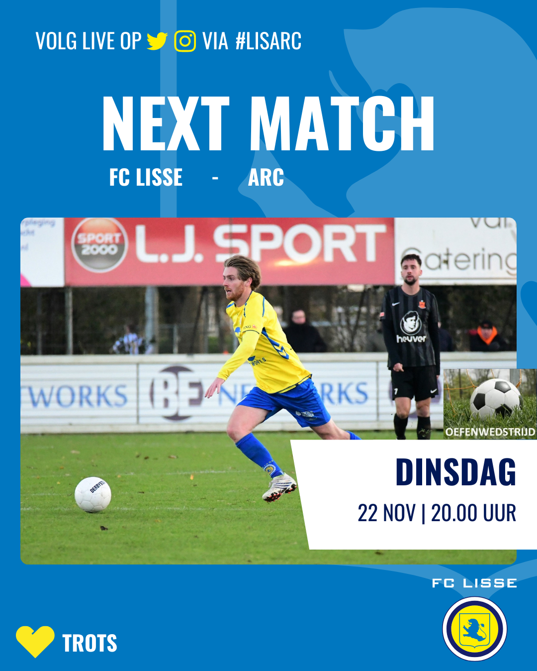 FC Lisse ontvangt dinsdag 22 november ARC