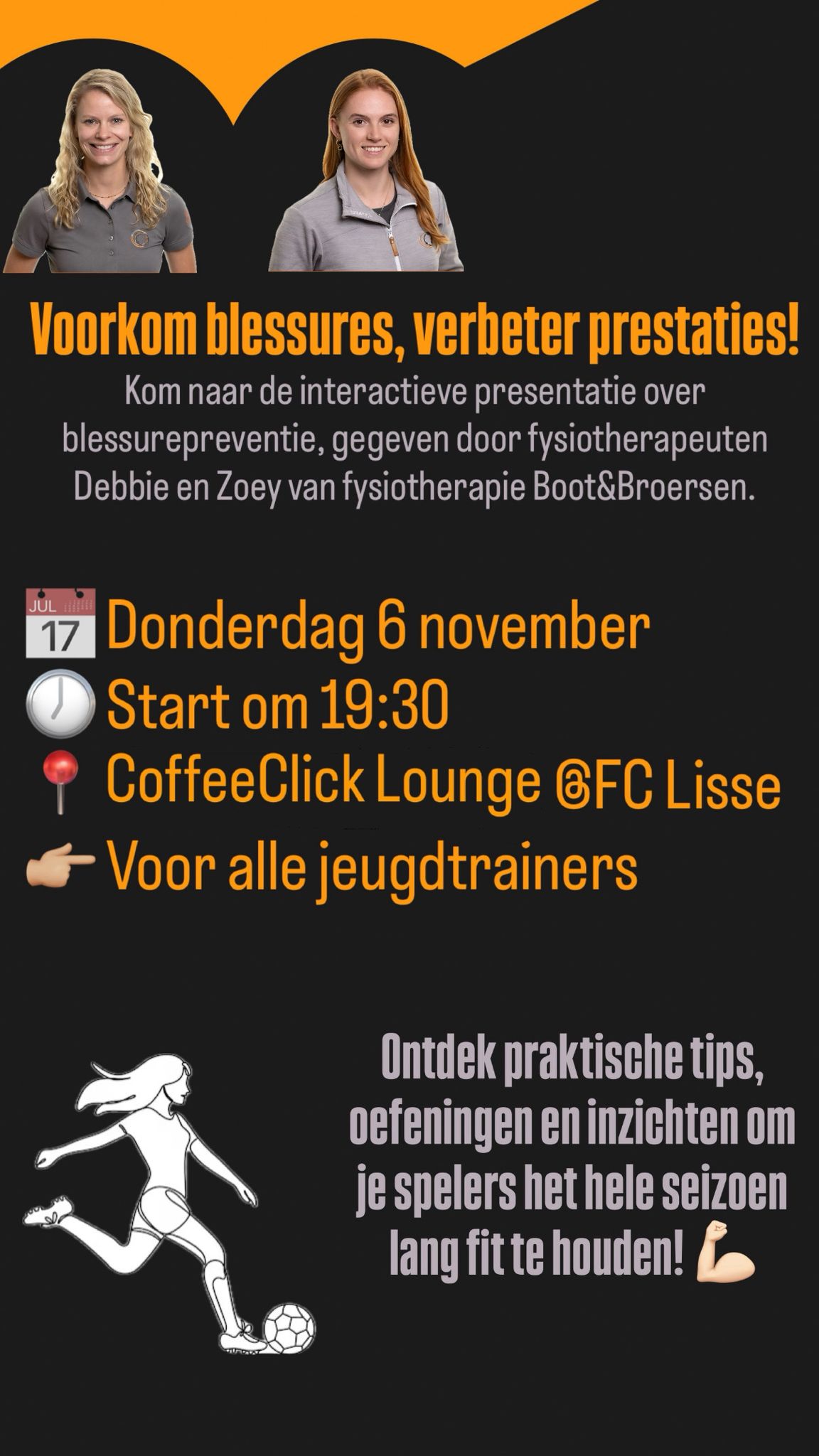 Donderdag 6 november: presentatie blessurepreventie door Boot&Broersen