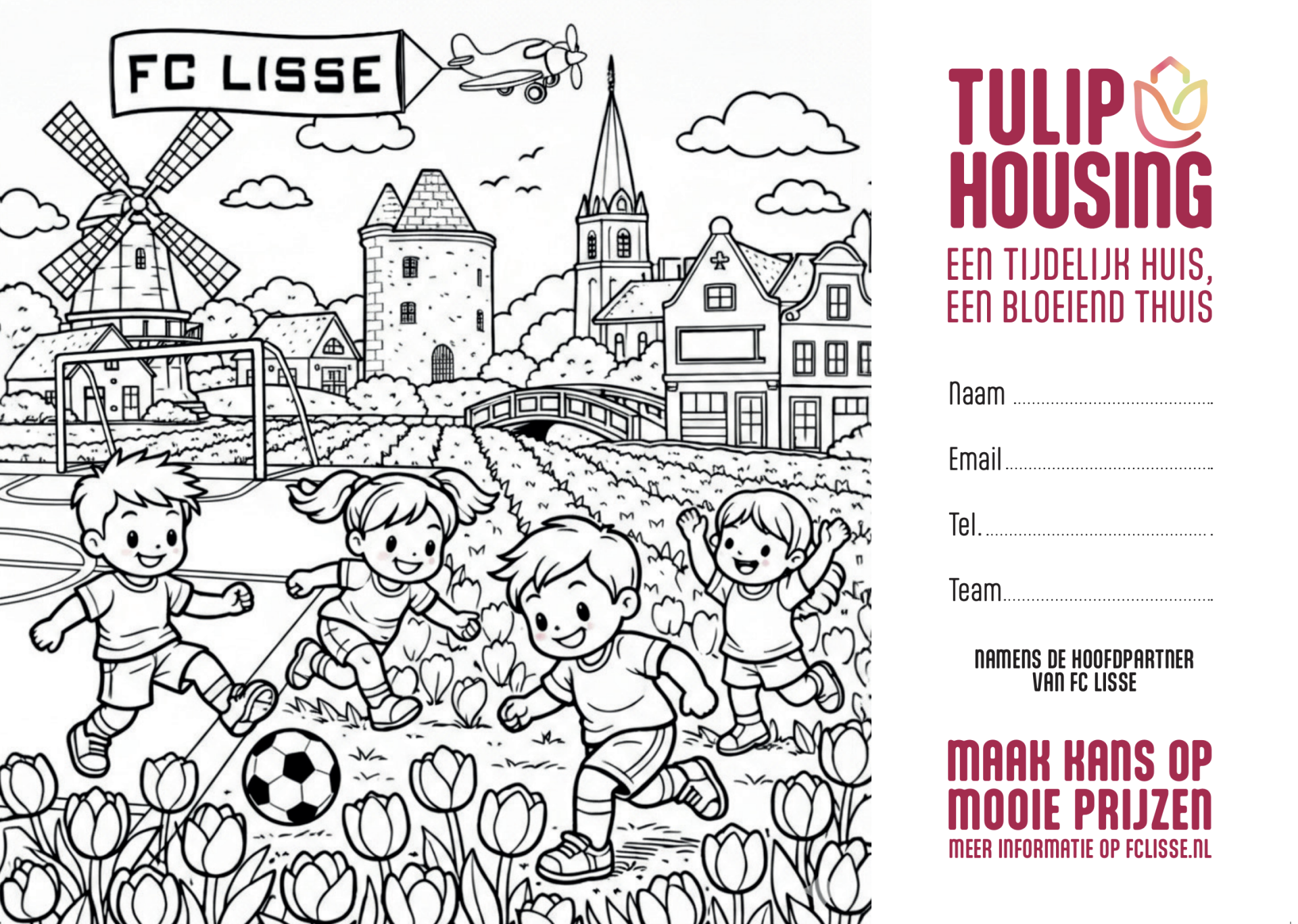 FC Lisse kleurplaatwedstrijd in samenwerking met hoofdpartner Tulip Housing